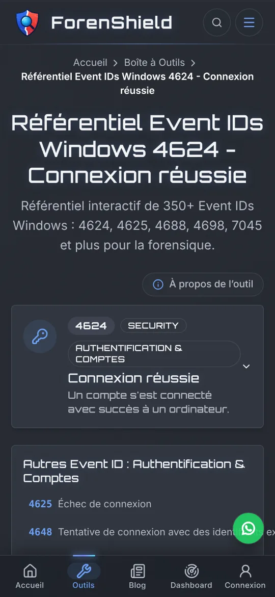 Fiche de l’Event ID Windows 4624 dans l’application